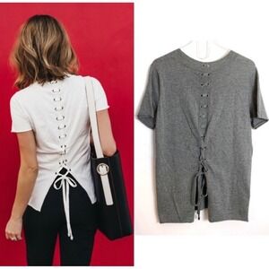 n Philanthropy Lace Up Back Tee Gray Short Sleeve Open Back Top Size S